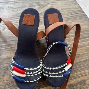 Tory Burch Red White Blue Wedges